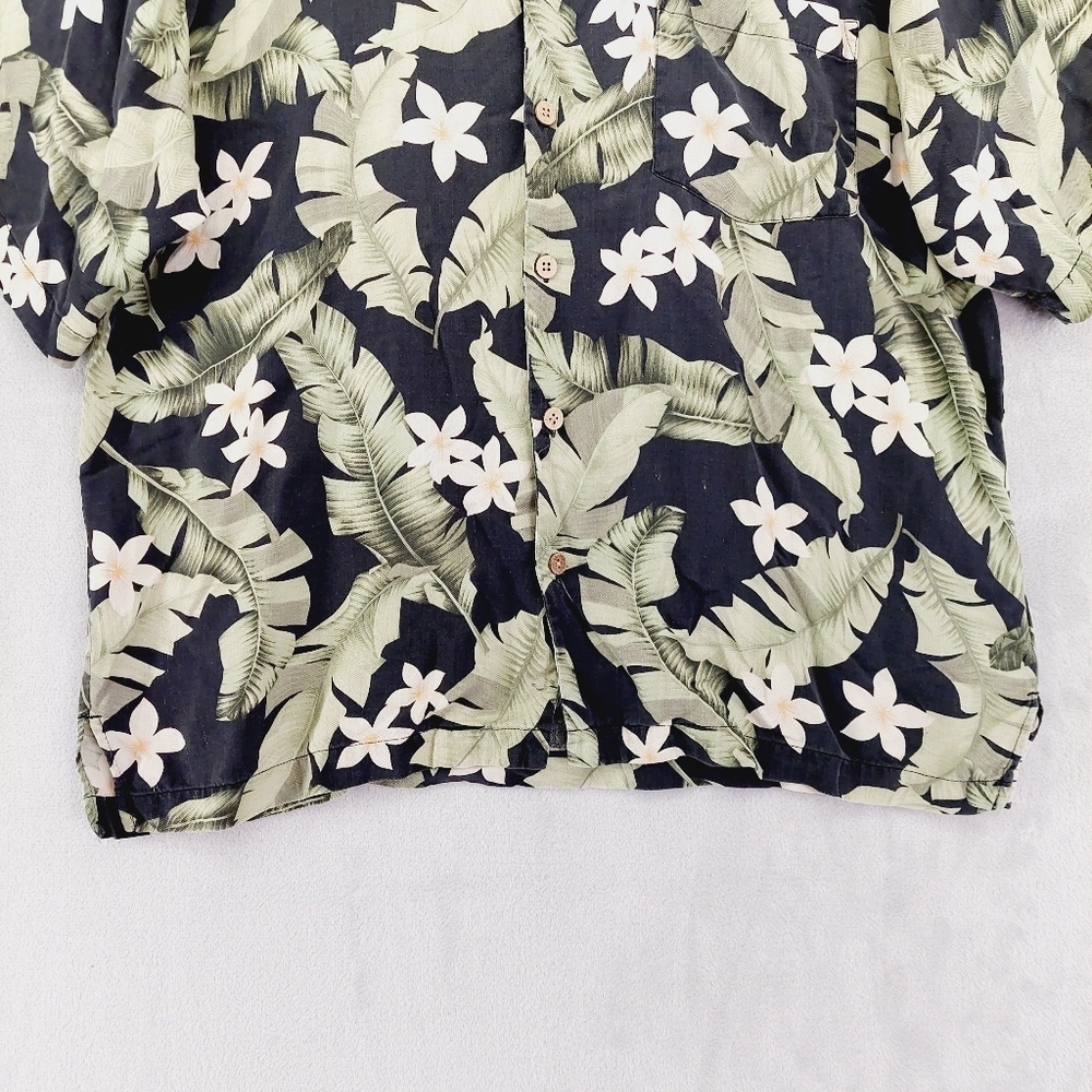 Jamaica Jaxx Hawaiian Camp 100% Silk Black Green Yellow Men's Shirt P6572 - Picture 2 of 8